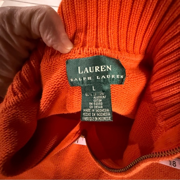 Lauren Ralph Lauren 1/4-zip Sweater Orange Cotton Ribbed 90’s Women’s Size Large - Picture 12 of 13